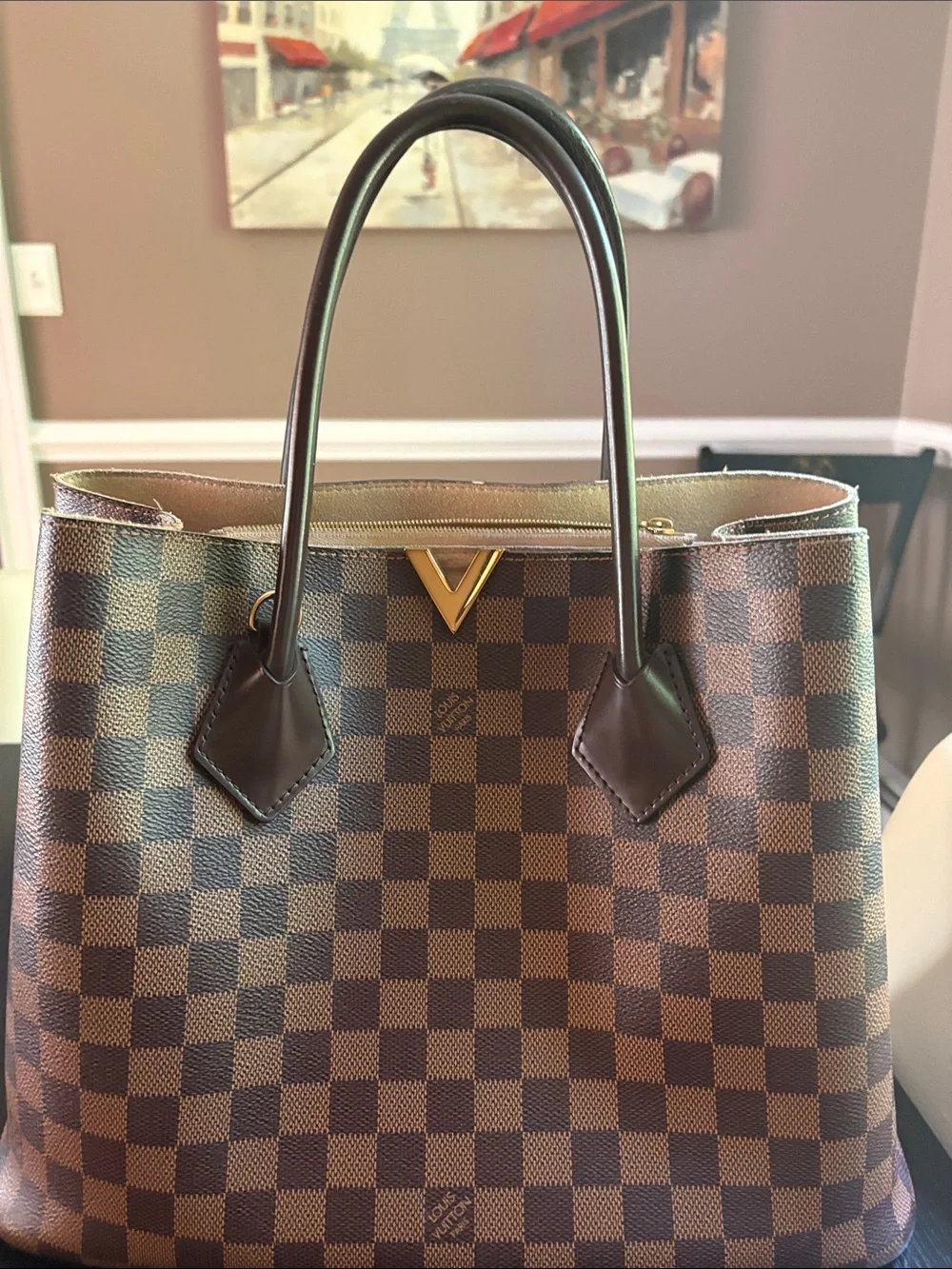 Louis Vuitton Brown Checkered Tote with Gold Accent( OPEN TO REALISTIC OFFERS)